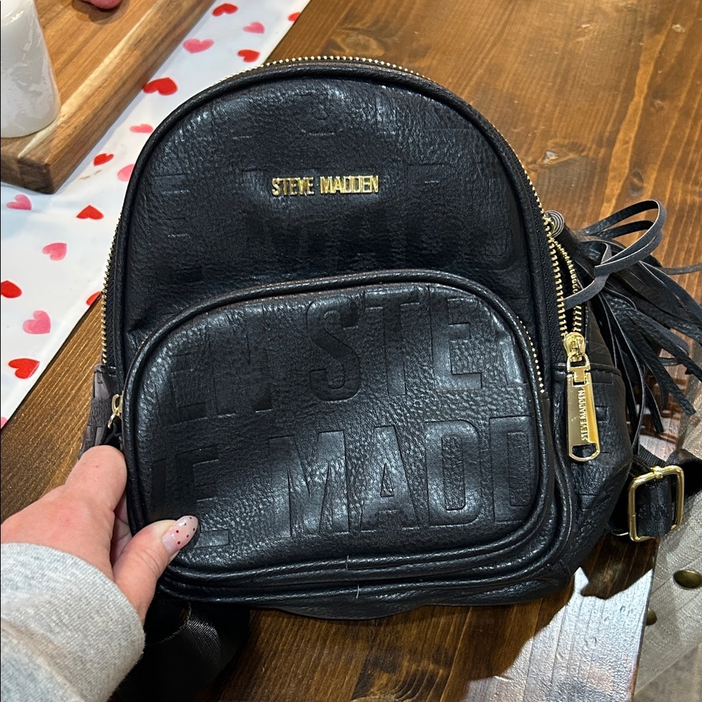 Steve Madden Black Mini Backpack with Gold Accents